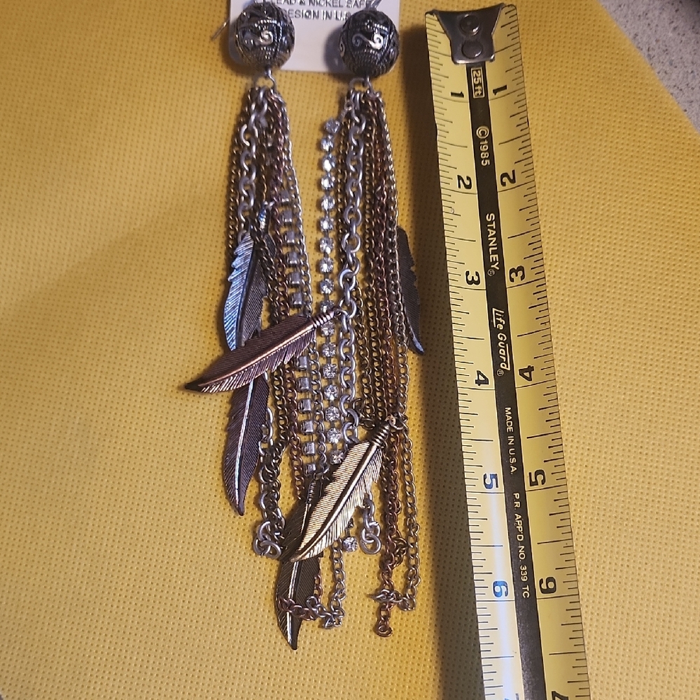 Silver-Tone Feather Tassel Drop Earrings - Women Jewelry